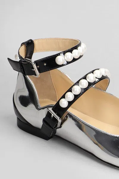 Mach&mach Leather Bicolor Ballets In Silver