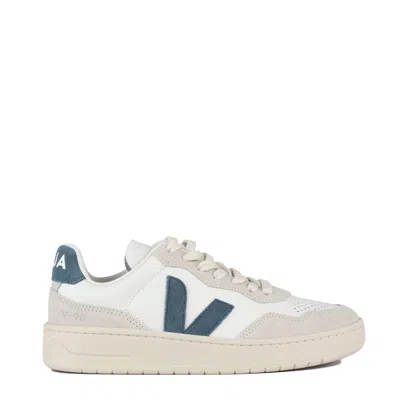 Veja V-90 Mixed Leather Low-top Sneakers In White