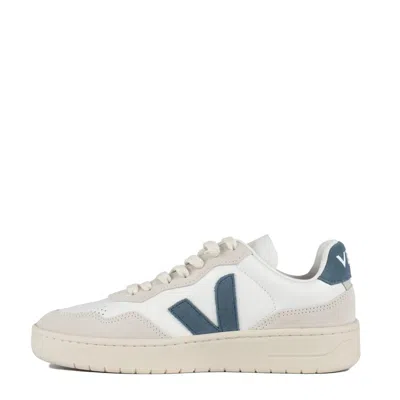 Veja V-90 Mixed Leather Low-top Sneakers In White