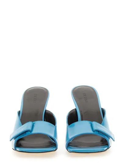 By Far Olivia Patent Leather Square Toe Sandal In Blue