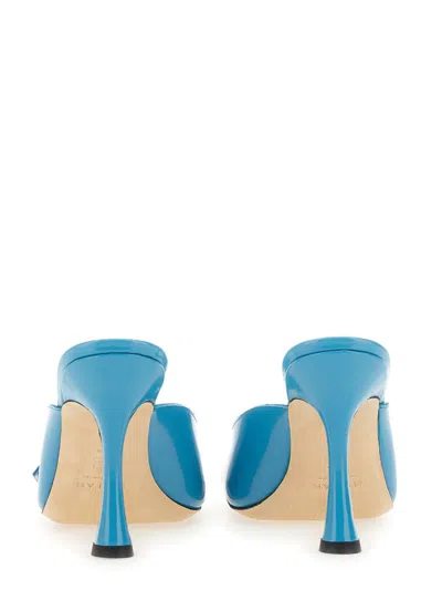 By Far Olivia Patent Leather Square Toe Sandal In Blue