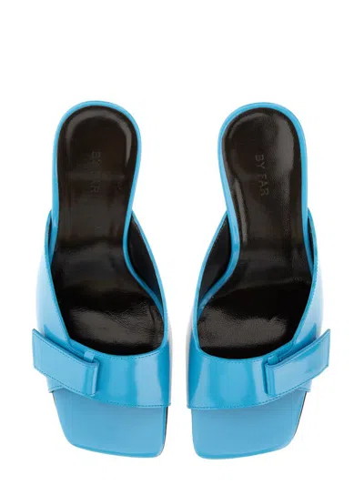 By Far Olivia Patent Leather Square Toe Sandal In Blue