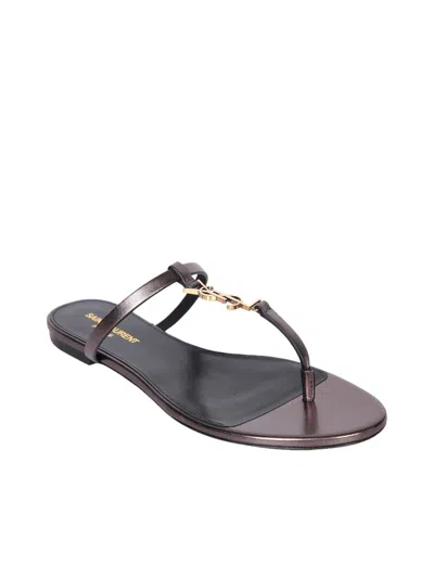 Saint Laurent Metalizzed Leather Sandals In Black