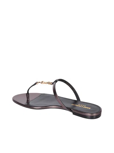 Saint Laurent Metalizzed Leather Sandals In Black