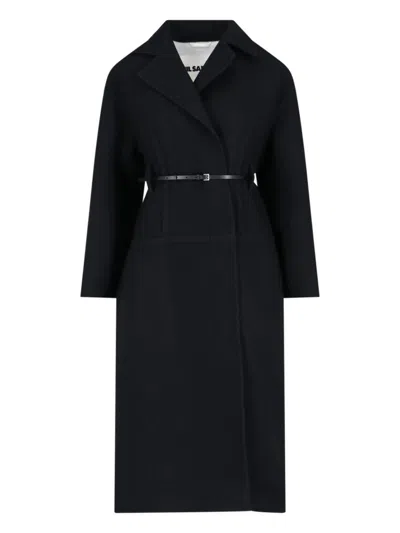 Jil Sander Virgin Wool Belted Coat In Black