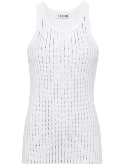 Attico White Tank Top With White Rhinestone In White/crystal