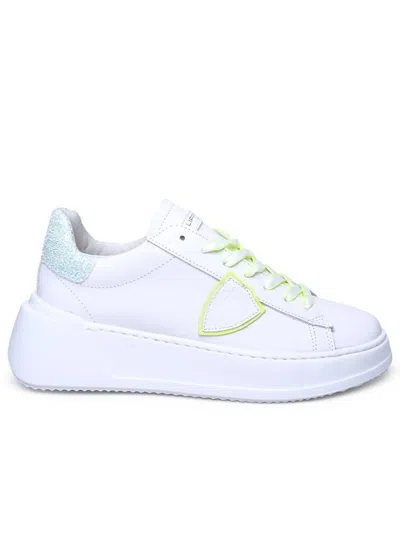 Philippe Model Tres Temple Low In White And Yellow Leather In White