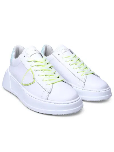 Philippe Model Tres Temple Low In White And Yellow Leather In White