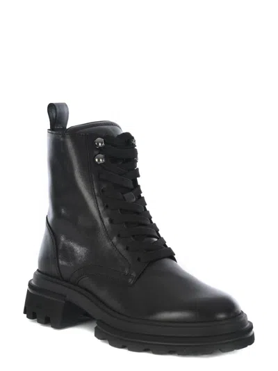 Hogan 10-storey Leather Combat Boots In Black