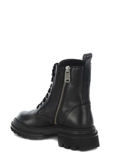Hogan 10-storey Leather Combat Boots In Black
