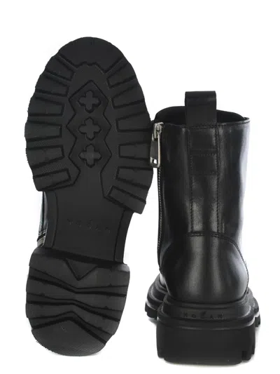 Hogan 10-storey Leather Combat Boots In Black