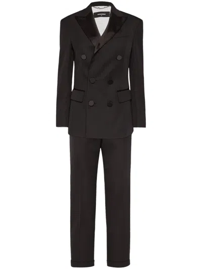 Dsquared2 Boston Virgin Wool Blend Suit With Structured Shoulders In Black