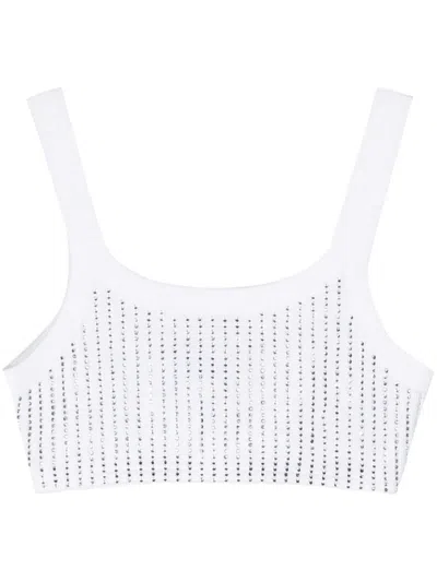 Attico Crystal-embellished Cotton Top In White/crystal