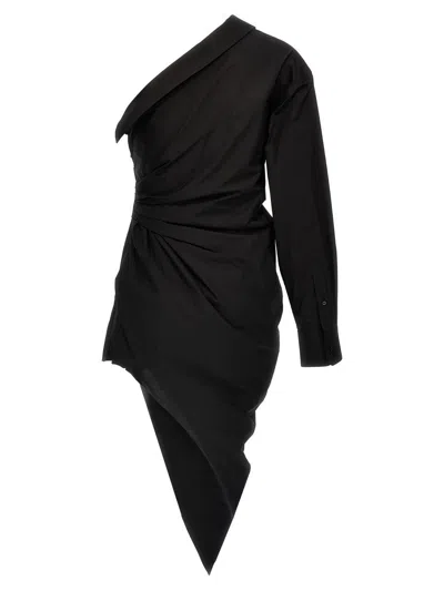 Alexander Wang Asymmetrical Ruched Poplin Dress In Black