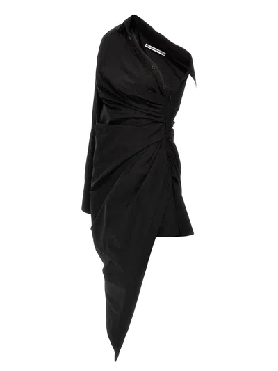 Alexander Wang Asymmetrical Ruched Poplin Dress In Black