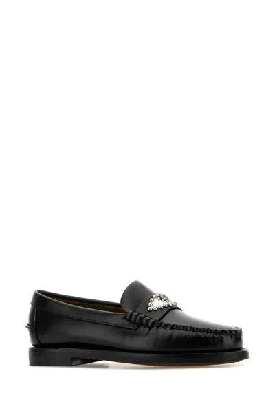 Sebago Eye Loafers With Embellished Detail And Round Toe In Black