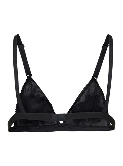 Dolce & Gabbana Black Bra With Emboidery In Techno Fabric Woman In Black