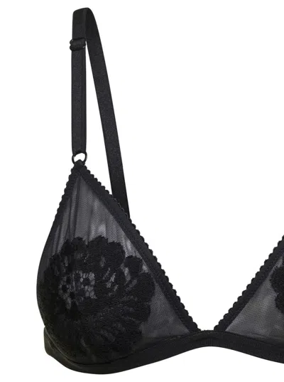 DOLCE & GABBANA BLACK BRA WITH EMBOIDERY IN TECHNO FABRIC WOMAN 