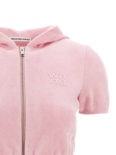 Alexander Wang T T By Alexander Wang Logo Chenille Cropped Hoodie In Pink