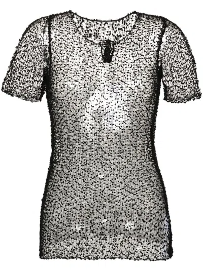 Maison Margiela Sheer Fabric Top With Polka Dot Embroidery In Black