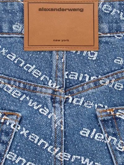 Alexander Wang Denim Shorts With All Over Logo In Blue