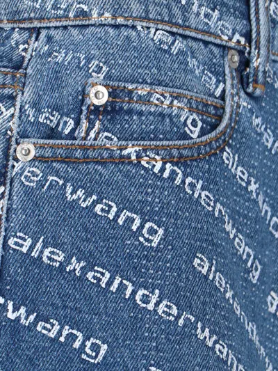 Alexander Wang Denim Shorts With All Over Logo In Blue