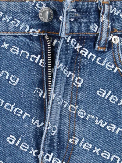 Alexander Wang Denim Shorts With All Over Logo In Blue