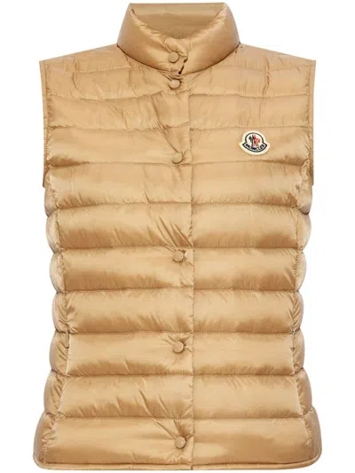 Moncler Logo-patch Mock-neck Down Gilet In Grey