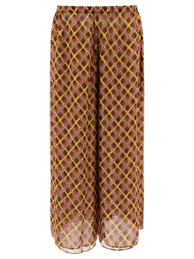 Bode Wide-leg Trousers With Geometric Pattern In Brown