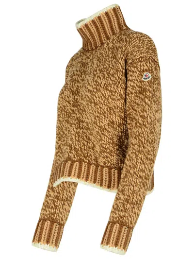 Moncler Patterned Wool Turtleneck Sweater In Brown