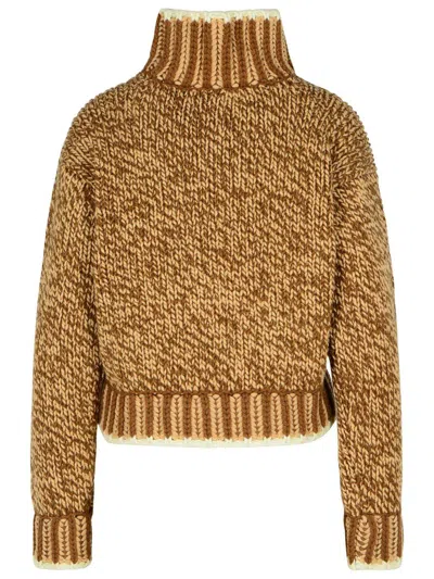 Moncler Patterned Wool Turtleneck Sweater In Brown