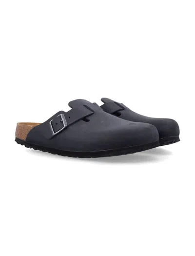 Birkenstock Boston Oiled Leather Sandals In Black
