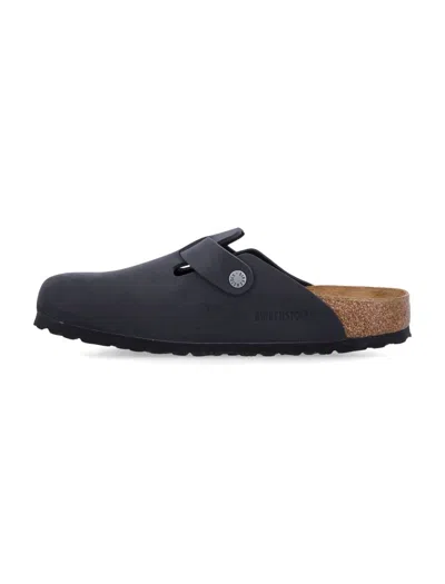 Birkenstock Boston Oiled Leather Sandals In Black