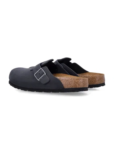 Birkenstock Boston Oiled Leather Sandals In Black