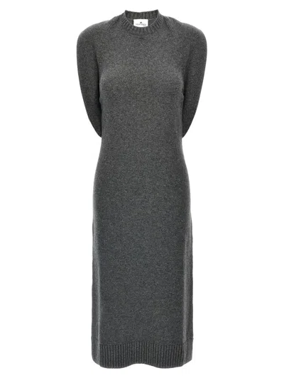 Courrèges Draped Shoulder Sleeveless Knit Midi Dress In Gray
