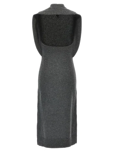 Courrèges Draped Shoulder Sleeveless Knit Midi Dress In Gray