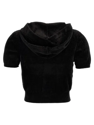 Alexander Wang T T By Alexander Wang Logo Chenille Cropped Hoodie In Black