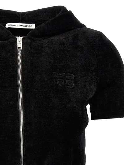 Alexander Wang T T By Alexander Wang Logo Chenille Cropped Hoodie In Black