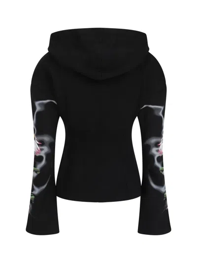 Maccapani Fleeced Cotton Sweatshirt With Floral Patterned Sleeves In Black