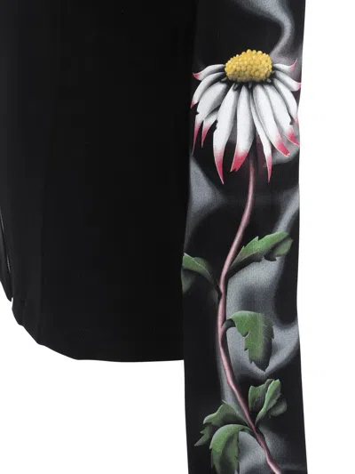 Maccapani Fleeced Cotton Sweatshirt With Floral Patterned Sleeves In Black