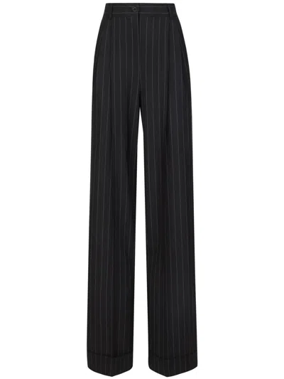Dolce & Gabbana Pinstripe Virgin Wool Straight Pants In Black