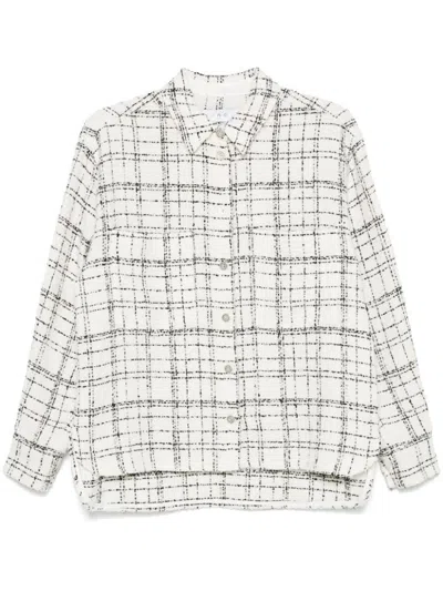 Iro Tweed Checkered Top High-low Hem In Beige
