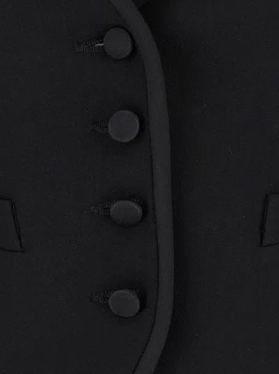 Plain 'smoking' Black Vest With Covered Buttons In Tech Fabric Woman In Black