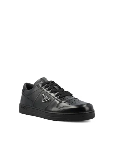 Prada Low Black Re-nylon And Leather Trainer In Black