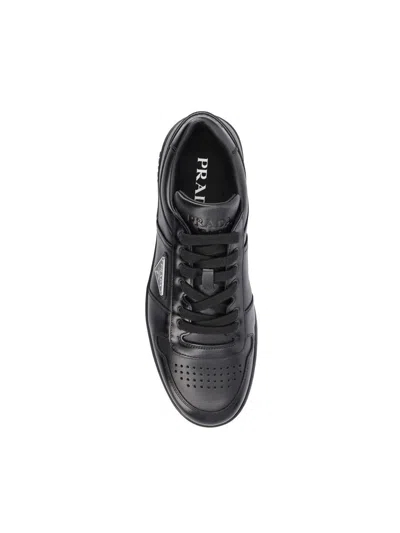 Prada Low Black Re-nylon And Leather Trainer In Black