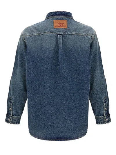Y/project 'parisian Patchwork Distressed Embroidered Shirt' In Blue