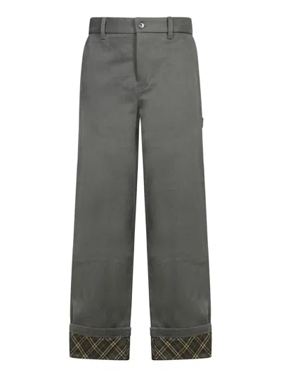 Burberry Tailored Grey Trousers With Unique Cuff Detail In Grey