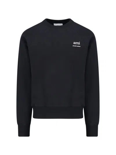 Ami Alexandre Mattiussi Black Crewneck Sweatshirt With Logo Lettering Detail On The Front And Adc Logo Embroidery On The Rea In Black