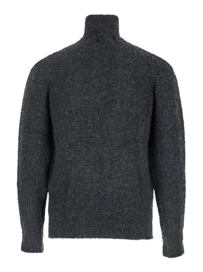 Tonywack Grey High Neck Swater With Zip In Wool Blend Man In Grey