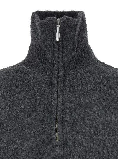 Tonywack Grey High Neck Swater With Zip In Wool Blend Man In Grey